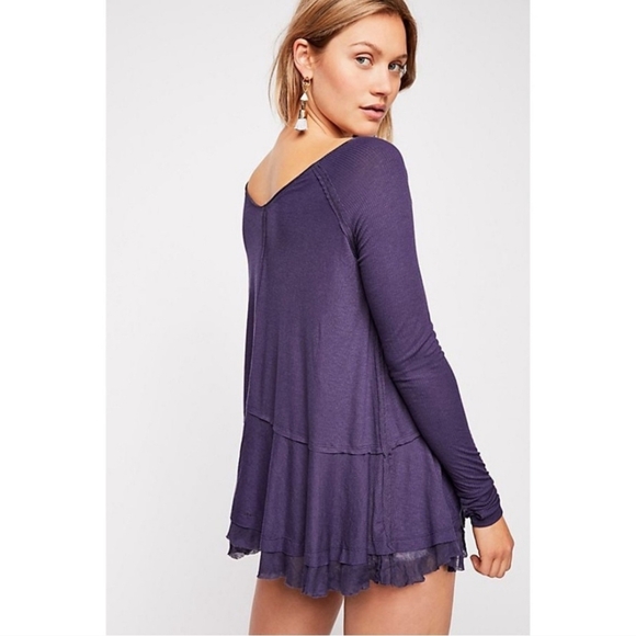 Free People We The Free Tangerine Violet Peplum Top Size M - Picture 2 of 8